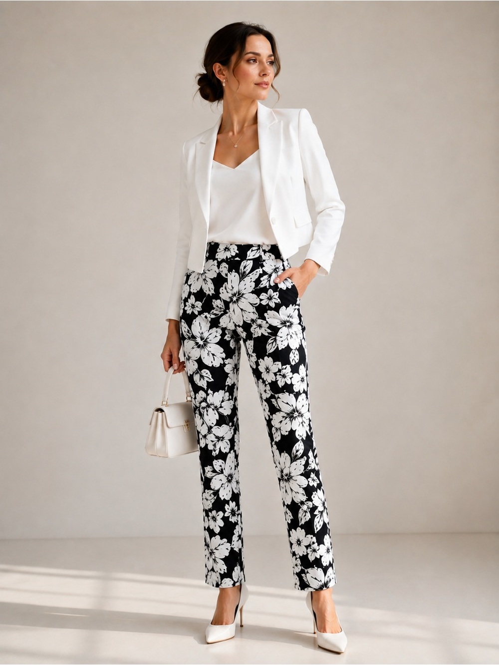 GEMILLI Women’s Size 12 Black White Floral Pants